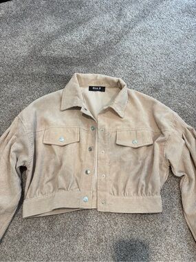 Women's Beige Corduroy Cropped Jacket